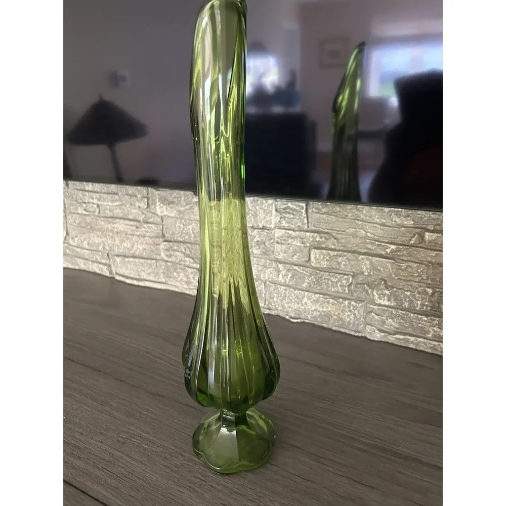 16 Inch Green Swung Glass Vintage Vase